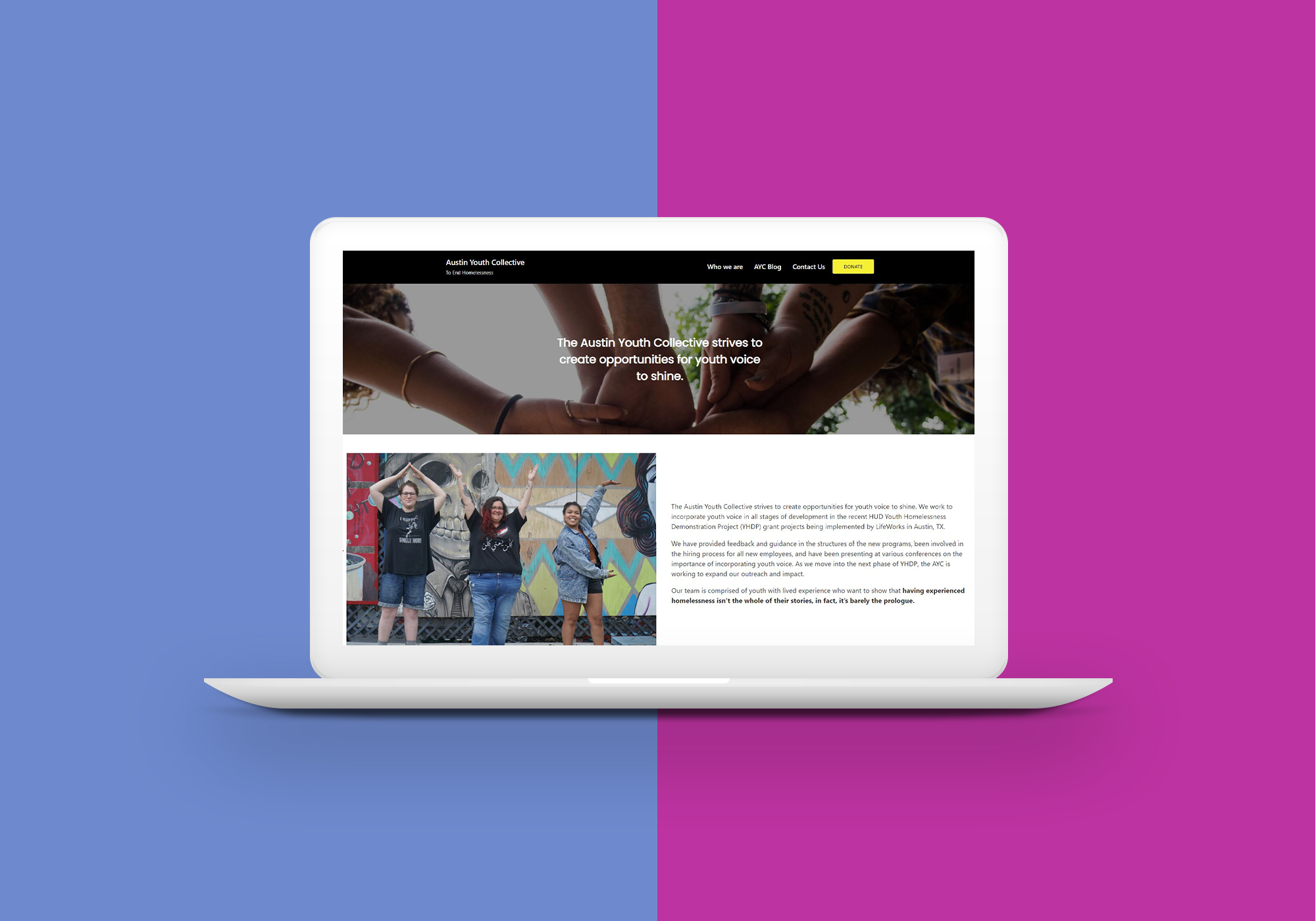 Image of the Austin Youth Collective website design