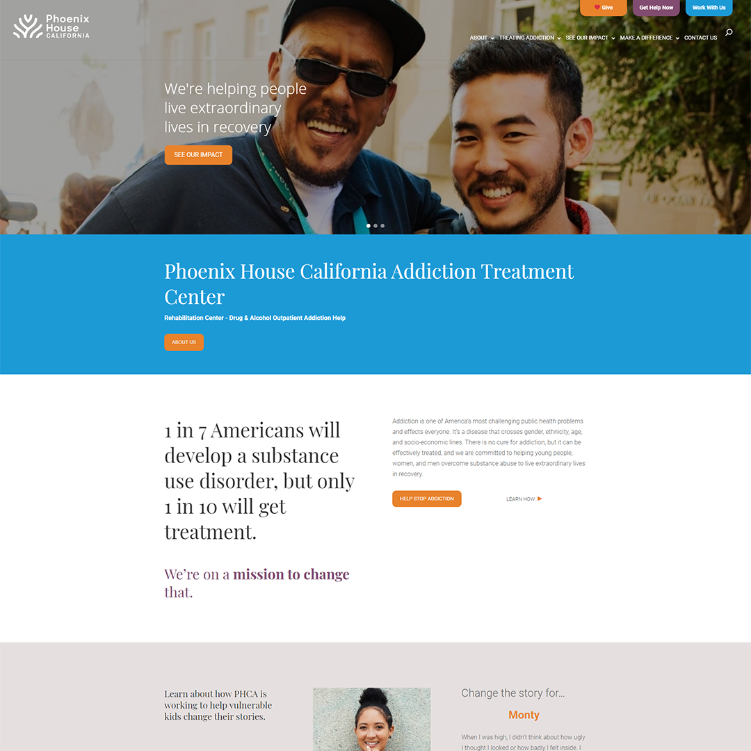 Image of a wireframe of the Phoenix House CA previouse home page