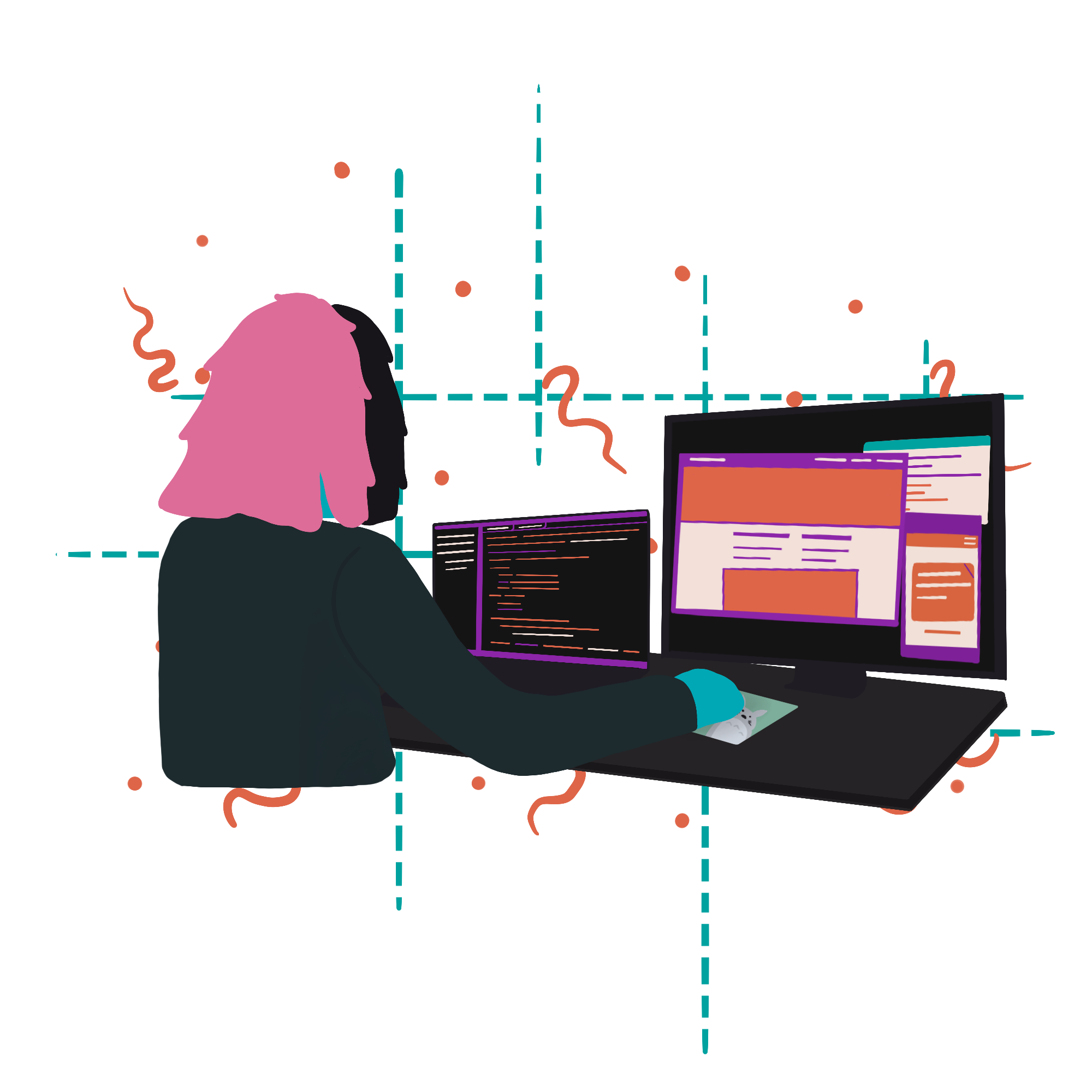 Drawing of Jade Coding a website